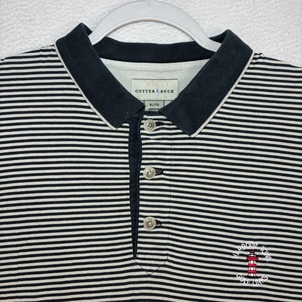 Harbour Town Golf Links Polo Shirt Men XL Black‎ Striped Hilton Head Cutter Buck